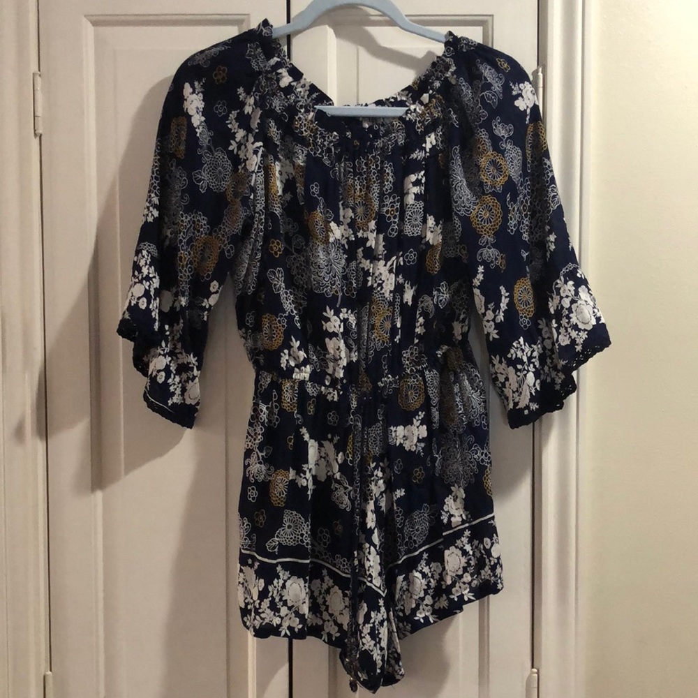 Patterned off the shoulder romper